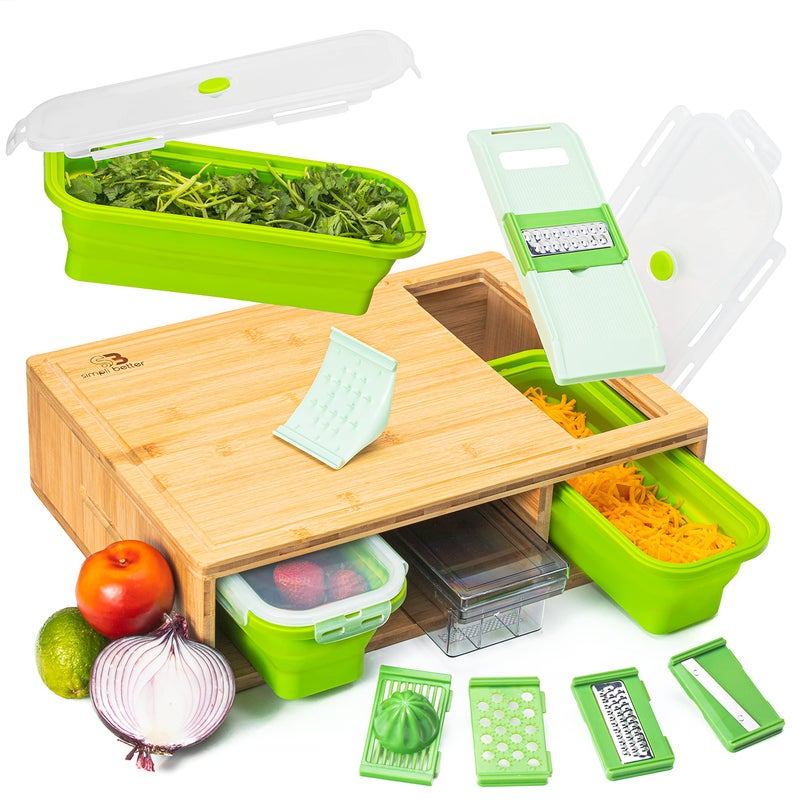SB Simpli Better Cutting Board with Collapsible Containers and Graters Bamboo Large - Image 1